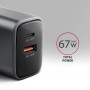 Axagon ACU-PQ67 Caricabatterie per dispositivi mobili Universale Nero, Grigio AC Ricarica rapida Interno