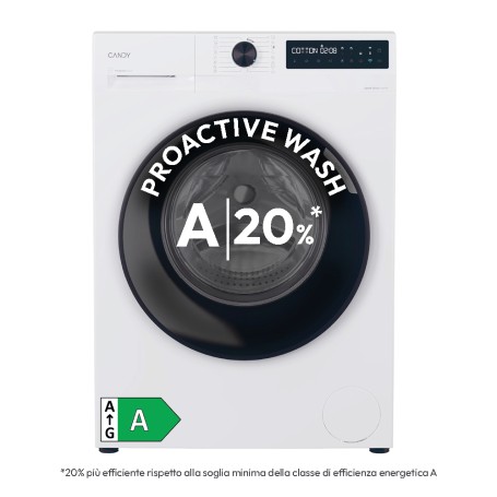 Candy ProWash 500, Lavatrice Carica Frontale 9 KG, 20% più efficente della classe A, 1400 giri, Bianco, Inverter, Vapore, Wi-Fi (31020456)