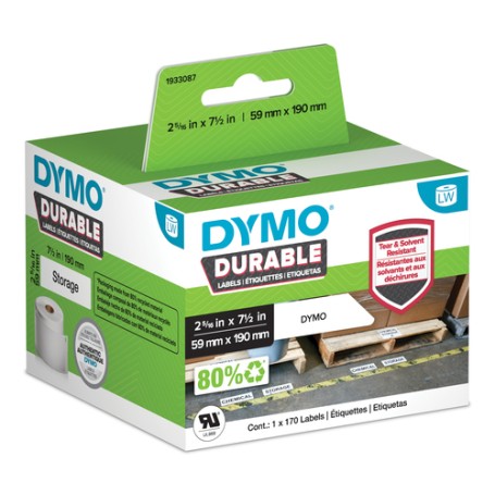 DYMO Etichette originali LabelWriter resistenti | 59 mm x 190 mm | Poliestere bianco | 170 etichette autoadesive grandi | Alte p (1933087)