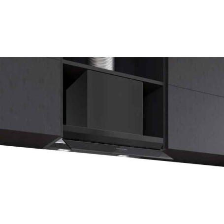 Siemens LJ67BDP65, iQ500, Cappa integrata di design, 60 cm, Vetro grigio con stampa nera, Nero opaco