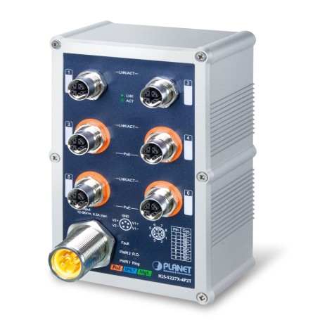 PLANET IP67-rated Industrial L2+ Gestito L2+ Supporto Power over Ethernet (PoE) Blu, Grigio (IGS-5227X-4P2T)