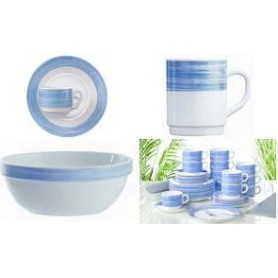 Esmeyer Arcoroc Kaffee-Untertasse BRUSH, 140 mm, blau/weiß aus Hartglas, spülmaschinengeeignet, Durchmesser: 140 mm - 6 Stück (415-002)