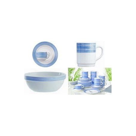 Esmeyer Arcoroc Kaffee-Untertasse BRUSH, 140 mm, blau/weiß aus Hartglas, spülmaschinengeeignet, Durchmesser: 140 mm - 6 Stück (415-002)