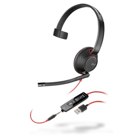 POLY Blackwire 5210 Auricolare Cablato A Padiglione Musica e Chiamate USB tipo A Nero, Rosso (207577-03)