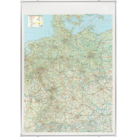 FRANKEN Deutschland Straßenkarte, beschreibbar und pinnbar beschreibbar, Rahmen aus Aluminium - 12 mm, Kunststoffecken (KA301P)