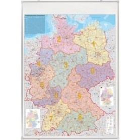 FRANKEN Deutschland Postleitzahlen-Karte, pinnbar beschreibbar, Rahmen aus Aluminium - 12 mm, Kunststoffecken (KA445P)