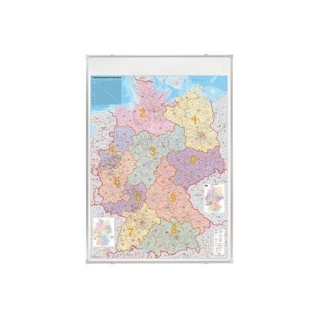 FRANKEN Deutschland Postleitzahlen-Karte, pinnbar beschreibbar, Rahmen aus Aluminium - 12 mm, Kunststoffecken (KA445P)