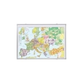 FRANKEN Europakarte, pinnbar (B)1.400 x (H)1.000 mm beschreibbar, Rahmen aus Aluminium - 12 mm, Kunststoffecken (KA650P)