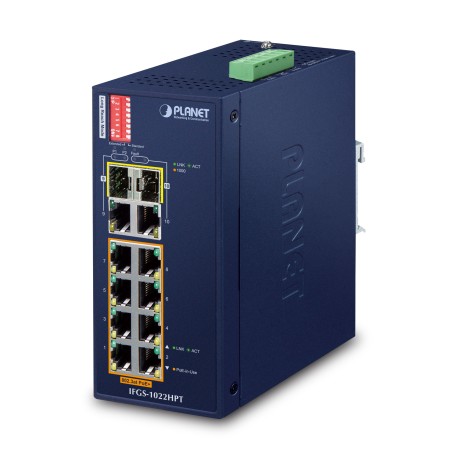 PLANET IFGS-1022HPT switch di rete Non gestito Fast Ethernet (10/100) Supporto Power over Ethernet (PoE) Blu (IFGS-1022HPT)