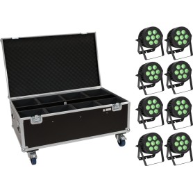 EUROLITE Set 8x LED IP PAR 7x8W QCL Spot + Case mit Rollen (20000887)
