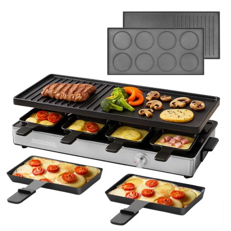 Gastroback Raclette Grill & Pancake Station griglia per raclette 8 persona(e) 1700 W Nero, Acciaio inox (42563)