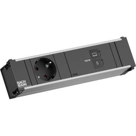 Bachmann CONI BM0023770 Einbaumodul 1x CEE7/3-Steckdose 1x USB-C/C 100W schwarz L0,2m