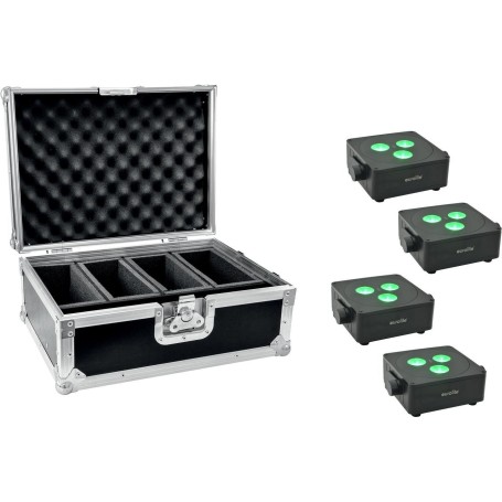 EUROLITE Set 4x AKKU IP Flat Light 3 sw + Case (20000859)