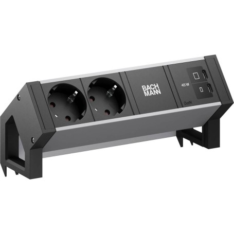 Bachmann DESK2 ALU Black Tischanschlussleiste 2x CEE7/3 1x USB-C/C 45W schwarz RAL9005 (BM0022045)
