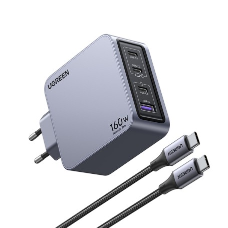 Ugreen Nexode Pro 160W GaN Charger with USB-C Cable Universale Nero, Grigio AC Ricarica rapida Interno (25877)