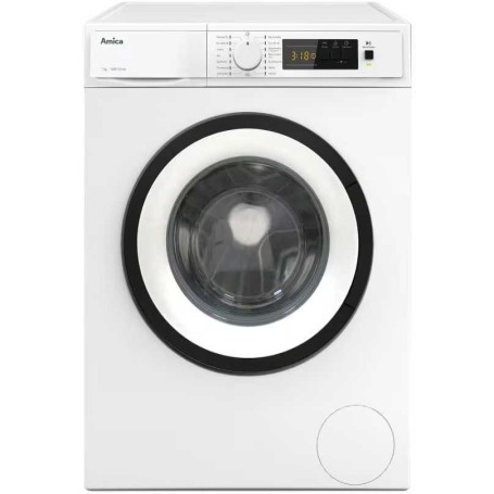 Lavatrice a carica frontale Amica WA 474 072 da 7 kg, larghezza 60 cm, Aqua Stop, 15 programmi, bianca.