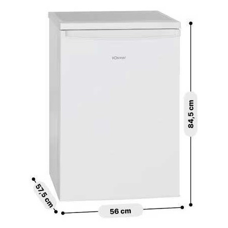 Frigorifero Bomann VS 2185.1 di dimensioni standard, larghezza 56 cm, capacità 133 litri, colore bianco.