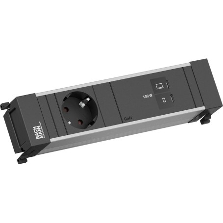 Bachmann Power Frame Einbausteuerleiste 1x CEE7/3 35° 1x USB-C/C 100W schwarz 0,2m (BM0023854)
