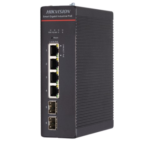 Hikvision Industrial Smart Managed POE Switch Gestito Gigabit Ethernet (10/100/1000) Supporto Power over Ethernet (PoE) Nero (DS-3T1506HP-SI-4P2F)