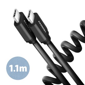 Axagon Data and charging USB 2.0 cable 1.1 m long. PD 60W, 3A. Black twisted. cavo USB 1,1 m USB C Nero (BUCM-CM20TB)