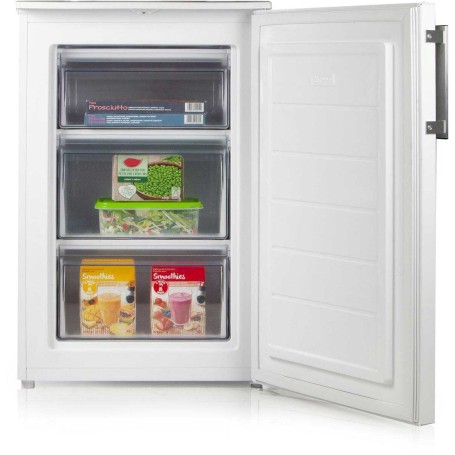 Congelatore a libera installazione DOMO DO1071DV, larghezza 54,5 cm, 87 L, maniglia in acciaio inox, bianco.