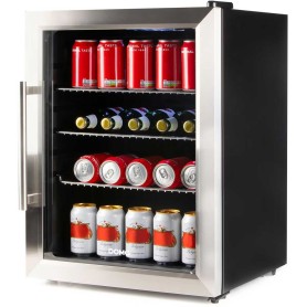 Frigorifero DOMO DO91609BK con porta in vetro, larghezza 47,3 cm, 60 litri, acciaio inox/nero.