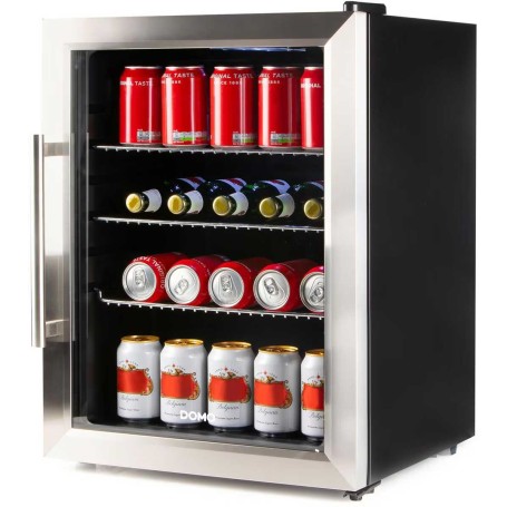 Frigorifero DOMO DO91609BK con porta in vetro, larghezza 47,3 cm, 60 litri, acciaio inox/nero.