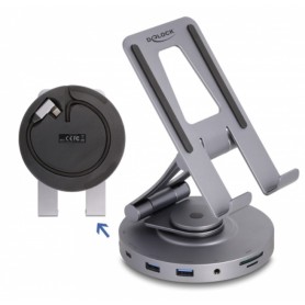 DeLOCK Docking station per tablet e portatile 4K con supporto integrato - HDMI / USB / Hub / SD / Micro SD / PD 3.0 - ruotabile  (88017)
