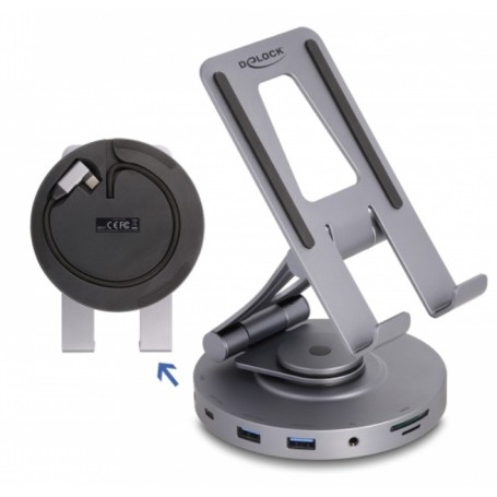 DeLOCK Docking station per tablet e portatile 4K con supporto integrato - HDMI / USB / Hub / SD / Micro SD / PD 3.0 - ruotabile  (88017)