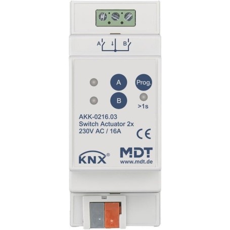 MDT AKK-0216.03 Schaltaktor 2-fach, 2TE, REG, 16A, 70µ (AKK-0216.03)