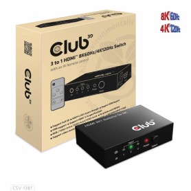CLUB3D 3 to 1 HDMI 8K60Hz Switch switch per keyboard-video-mouse (kvm) Nero (CSV-1381)