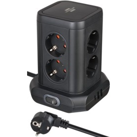 Brenn Steckdosenturm 8f,2xUSB A,1xUSB C sw mit Schalter (1153560010)