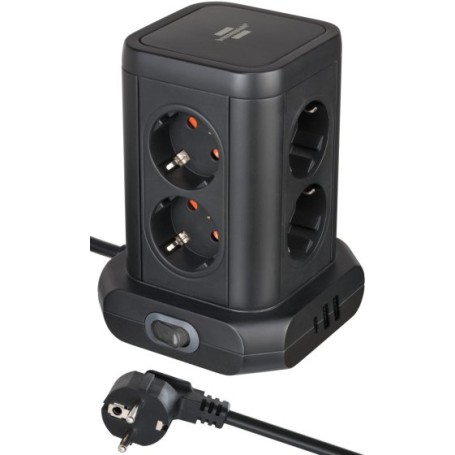 Brenn Steckdosenturm 8f,2xUSB A,1xUSB C sw mit Schalter (1153560010)