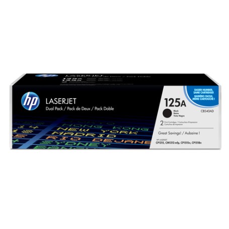HP 125A 2-pack Black Original LaserJet Toner Cartridges with ColorSphere Toner cartuccia toner 2 pz Originale (CB540AD)