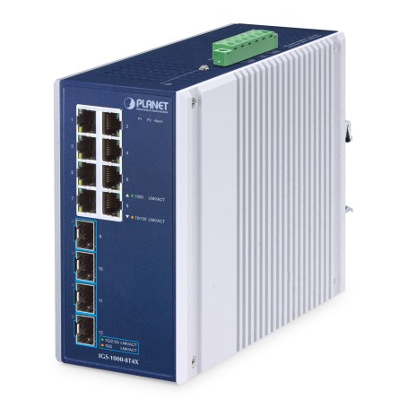 PLANET IP30 Industrial 8-Port Non gestito Gigabit Ethernet (10/100/1000) Alluminio, Blu (IGS-1000-8T4X)