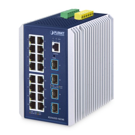 PLANET IP30 Industrial L3 16-Port Gestito Gigabit Ethernet (10/100/1000) Alluminio, Blu (IGS-6325-16T4X)