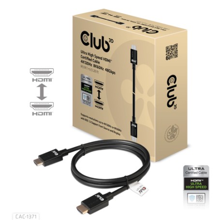 CLUB3D Ultra High Speed HDMI 4K120Hz, 8K60Hz Certified Cable 48Gbps M/M 1 m/3.28 ft (CAC-1371)