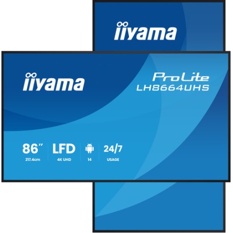 iiyama LH8664UHS-B3AG visualizzatore di messaggi Pannello piatto per segnaletica digitale 2,17 m (85.6") Wi-Fi 450 cd/m² 4K Ult