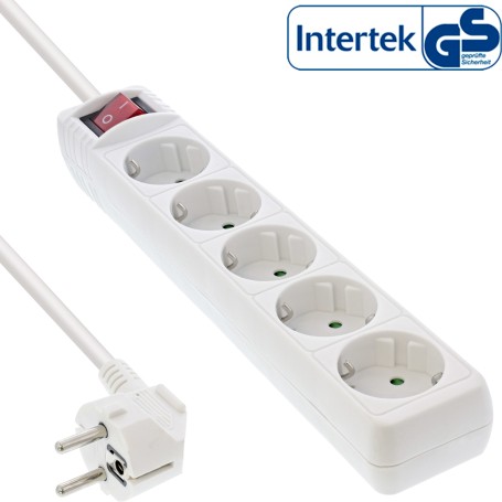 InLine Multipresa 5x Shucko, con interruttore, bianco, cavo 1,5m, (16451G)