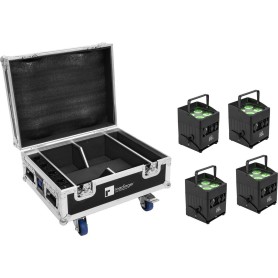 EUROLITE Set 4x AKKU IP UP-4 QCL Spot QuickDMX MK2 IP65 + Flightcase Rollen Ladefunktion (20001057)