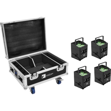 EUROLITE Set 4x AKKU IP UP-4 QCL Spot QuickDMX MK2 IP65 + Flightcase Rollen Ladefunktion (20001057)