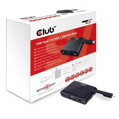 CLUB3D USB Type C to VGA + USB 3.0 + USB Type C Charging Mini Dock (CSV-1532)