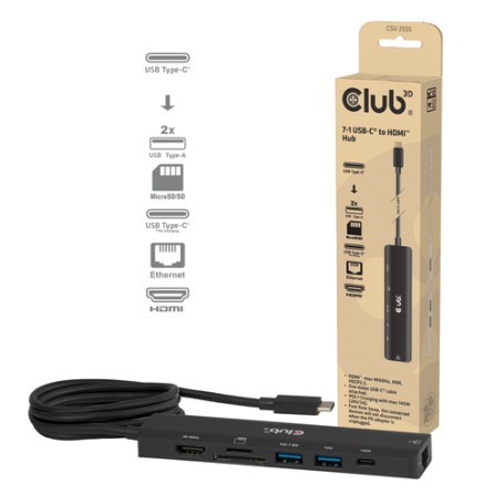 CLUB3D CSV-2555 replicatore di porte e docking station per laptop Cablato Nero