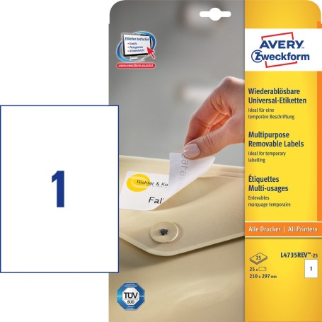 Avery Etichette rimovibili - 210 x 297 mm (L4735REV-25)