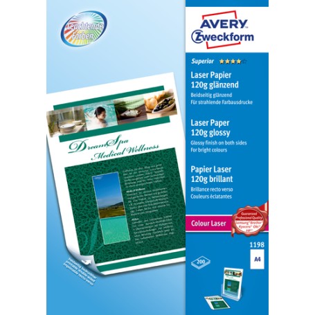 Avery Premium Colour Laser Photo Paper 120 g/m² carta inkjet A4 (210x297 mm) Lucida Bianco (1198)