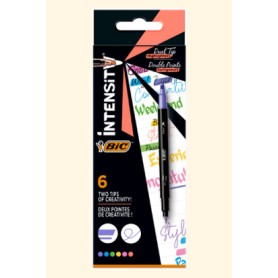 BIC Intensity Dual Tip evidenziatore 6 pz Punta sottile/smussata Blu, Verde, Pesca, Rosa, Viola, Giallo (503828)