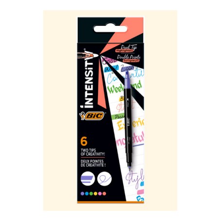 BIC Intensity Dual Tip evidenziatore 6 pz Punta sottile/smussata Blu, Verde, Pesca, Rosa, Viola, Giallo (503828)