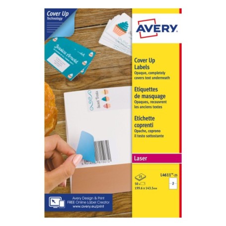 Avery L4611-25 etichetta autoadesiva Rettangolo Permanente Bianco 50 pz