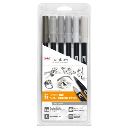 Tombow ABT Dual Brush Pen Set marcatore Grigio 6 pz (PABT-6P-6)