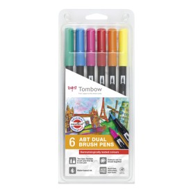 Tombow 272472063 marcatore Fine/Medio Blu, Verde, Arancione, Rosa, Rosso, Giallo 6 pz (PABT-6P-3)
